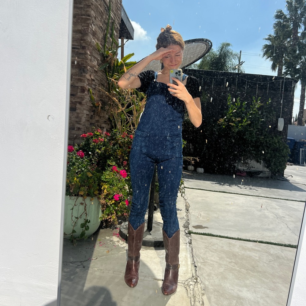 Faded Dark Wash Blue Lightweight Tie Strap Jumpsuit - Picture 11 of 11